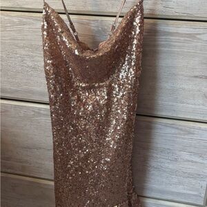 PrettyLittleThing Gold Sequin Backless Slip Dress